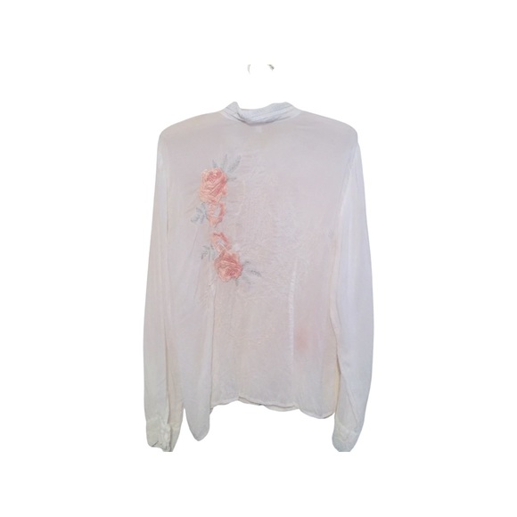 Johnny Was White XL 100% Rayon NWOT Peach and Coral Floral Ties at Cuffs - Picture 5 of 10